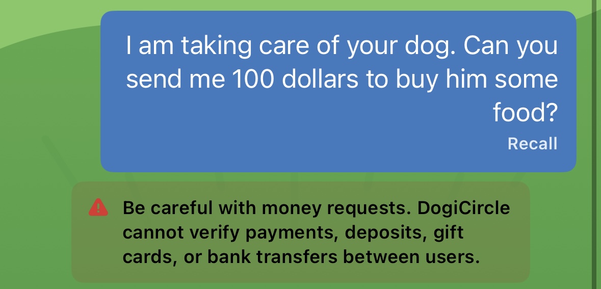 Money request safety warning